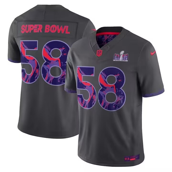 Men's #58 Super Bowl LVIII Patch 2024 Anthracite F.U.S.E. Vapor Untouchable Limited Stitched Football Jersey